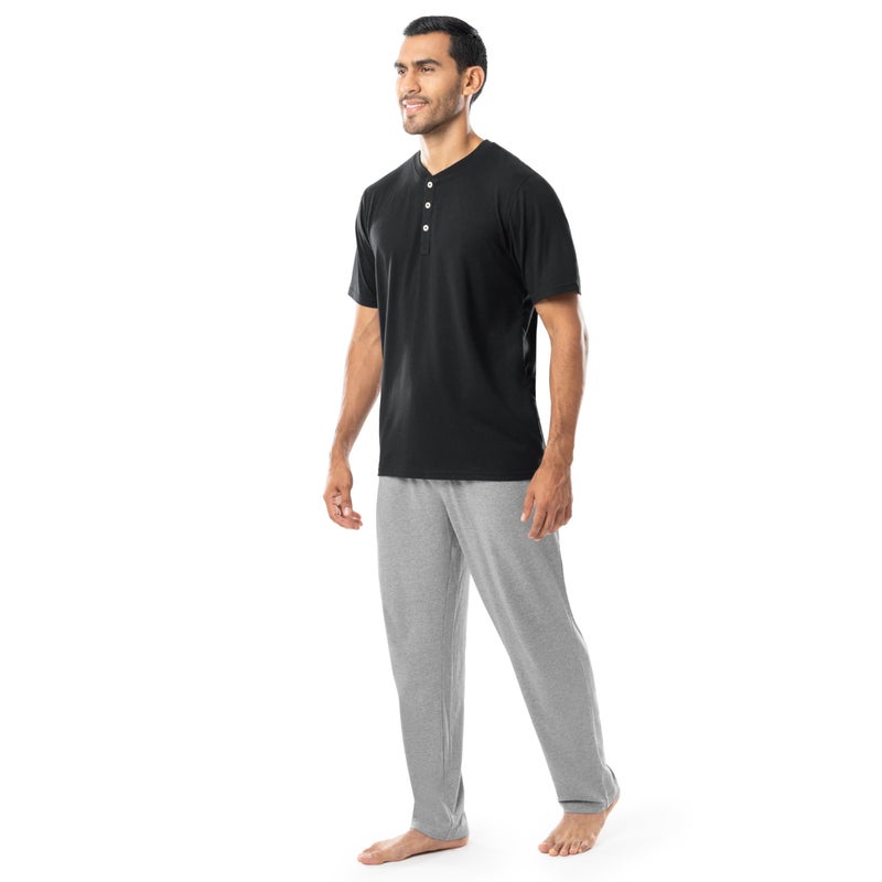 Fruit of the Loom Men's 2-Piece Jersey Knit Pajama Set, Black/Grey Heather, XX-Large - Image 5